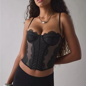 Urban Outfitters MODERN LOVE Black Lace Bustier top size LARGE